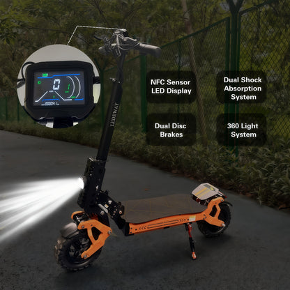 Adult Electric Scooter with 37-Mile Range, 11'' All-Terrain Offroad Tires & Dual Brakes - Foldable E-Scooter with Absorption, LCD Display, /NFC, 2-in-1 Power (/) for Commuting, Long Range Riding (Heavy
