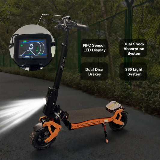 Adult Electric Scooter with 37-Mile Range, 11'' All-Terrain Offroad Tires & Dual Brakes - Foldable E-Scooter with Absorption, LCD Display, /NFC, 2-in-1 Power (/) for Commuting, Long Range Riding (Heavy