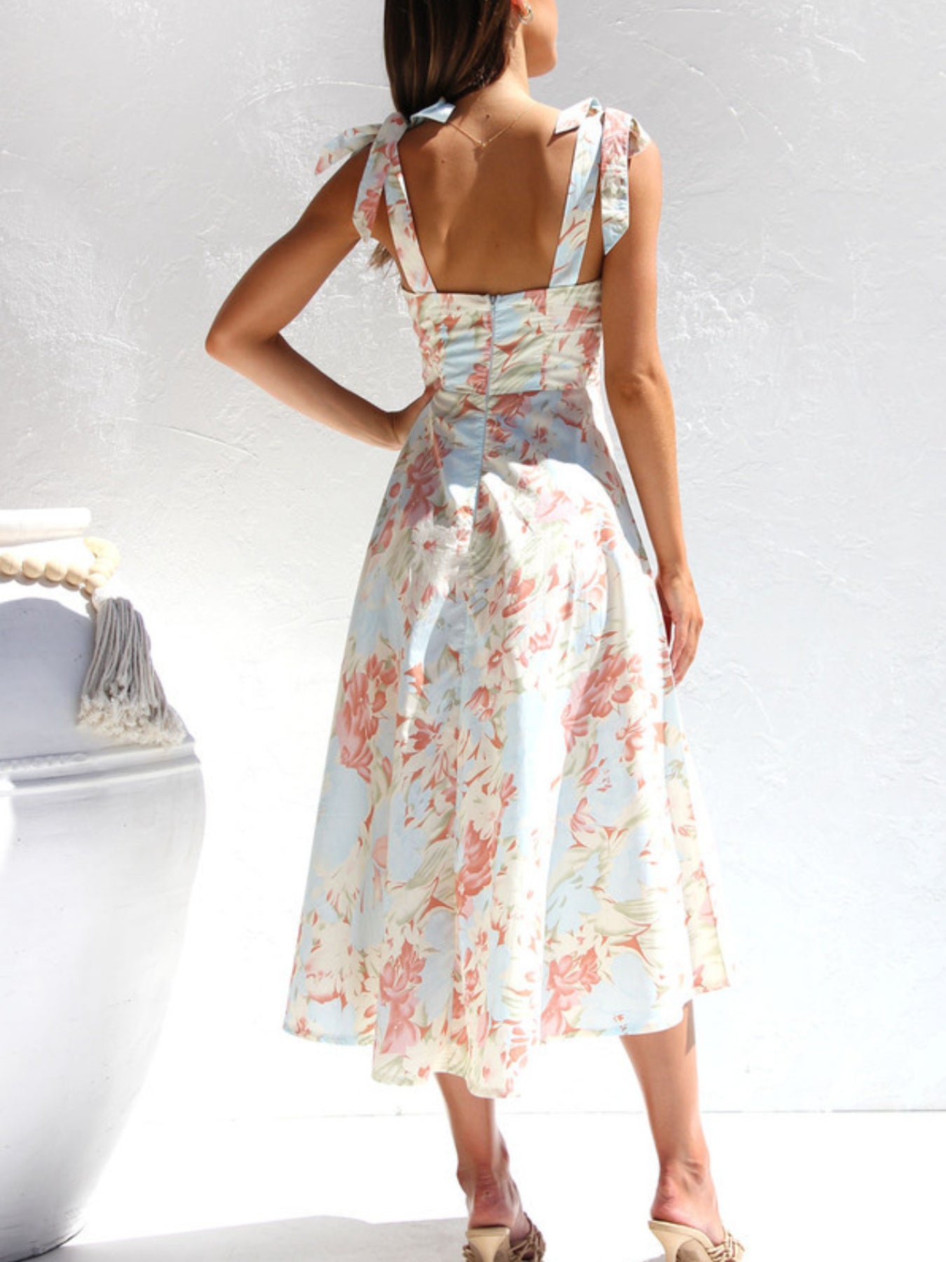 V-Neck Print Waist-Cinching Dress | SCACTO Women'S Design Sense Dress with Strap Design, Long Sleeve, Button Details, Perfect for Spring/Fall