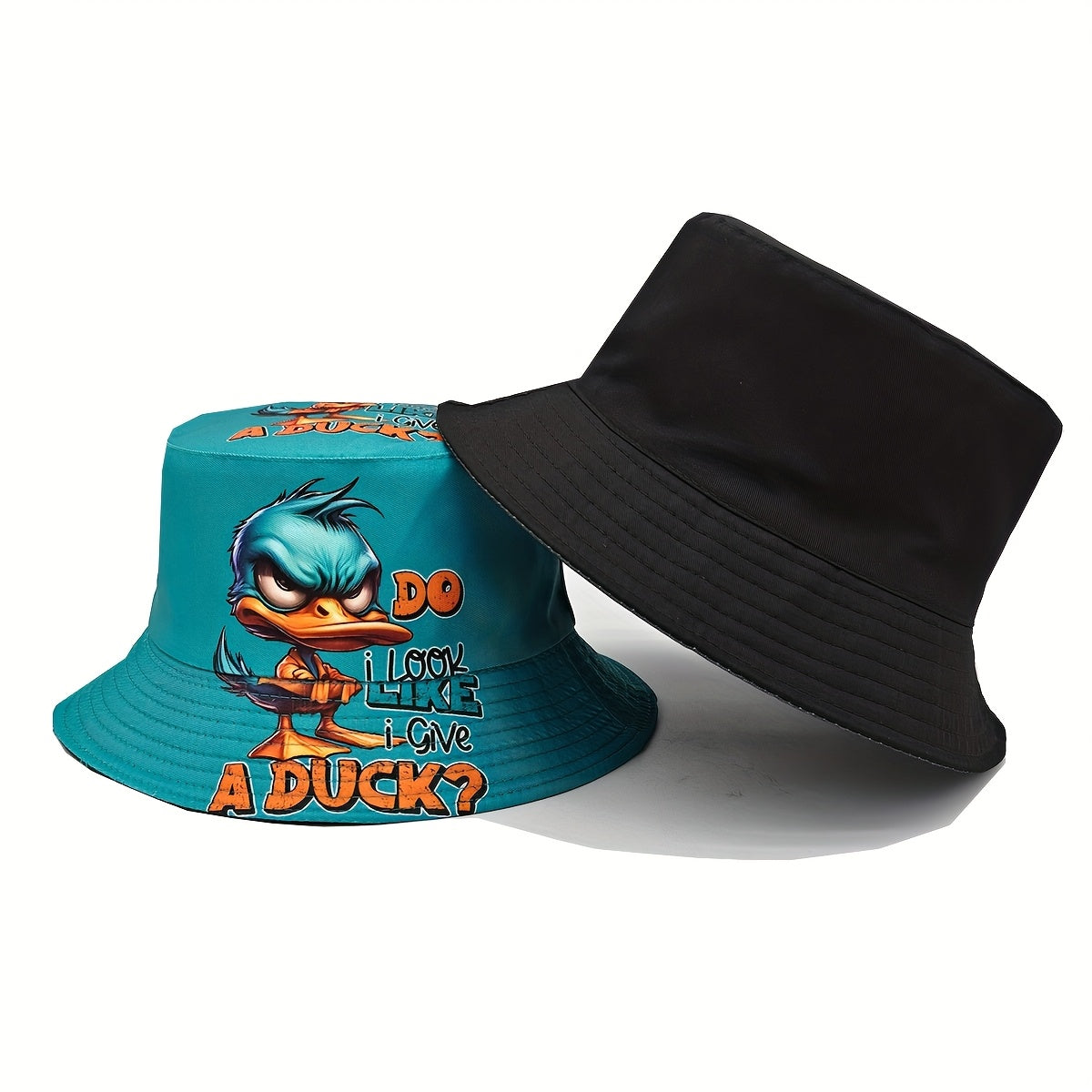 [Machine Washable] Funny Duck Bucket Hat with "DO I LOOK LIKE A DUCK?" Text - Turquoise & Orange Accent Streetwear Hat for Men & Women, Machine Washable Outdoor, Bold Statement Costume Accessory or Everyday Casual Cap, Outdoo