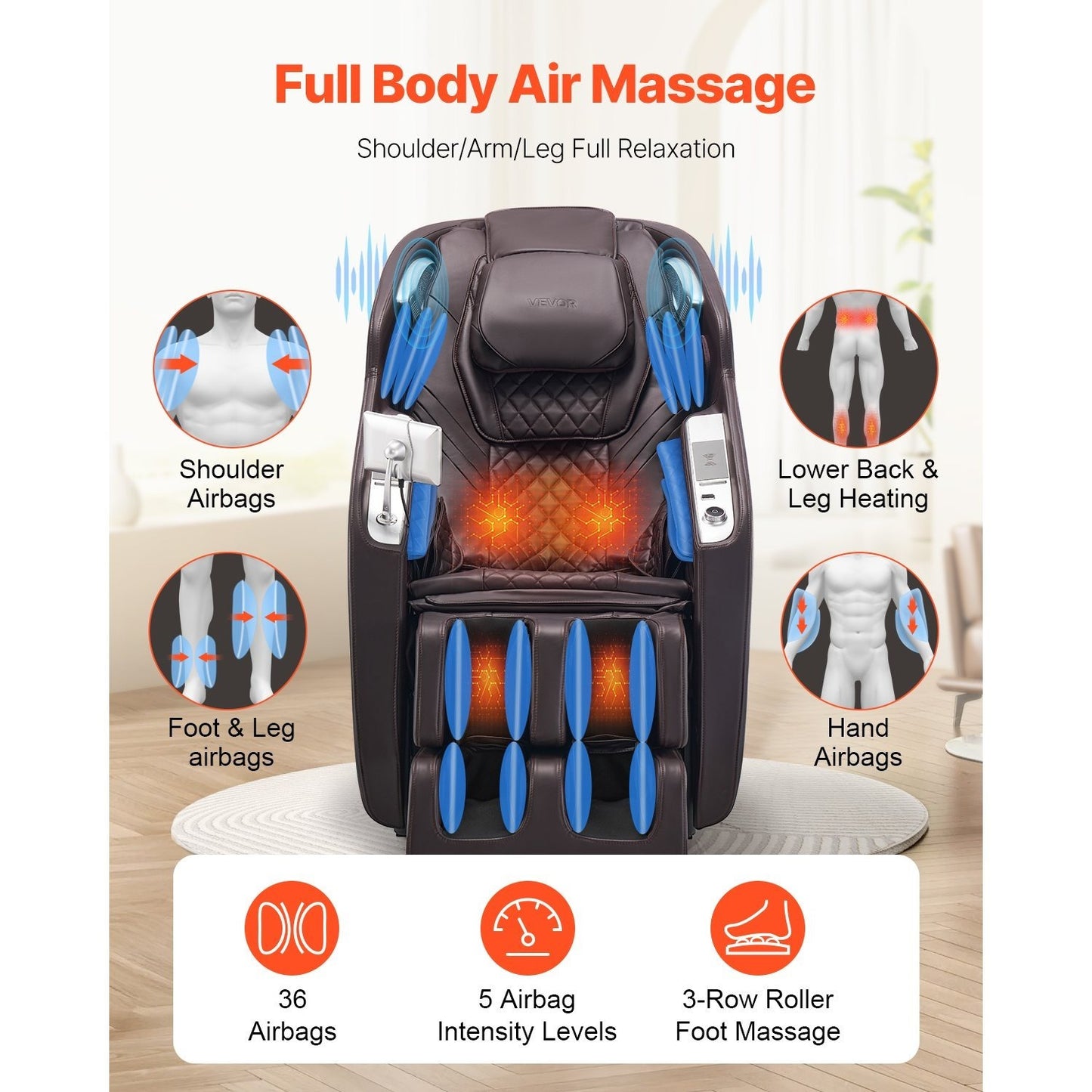 VEVOR Massage Chair, 4D Full Body Zero Gravity Recliner with SL Track, Yoga Stretch, AI Voice Control, Heat, Foot Roller, Retractable Pedal, 36 Airbags, LCD, Armrest Controls, Rolling Base