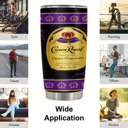 1pc 20oz Crown Royal Whiskey-Themed Stainless Steel Tumbler, Leakproof, Insulated, Non-Slip, Shatterproof, Perfect for Christmas, Halloween, Valentine's Day, Easter, Thanksgiving - Portable and Durable Whiskey Accessory