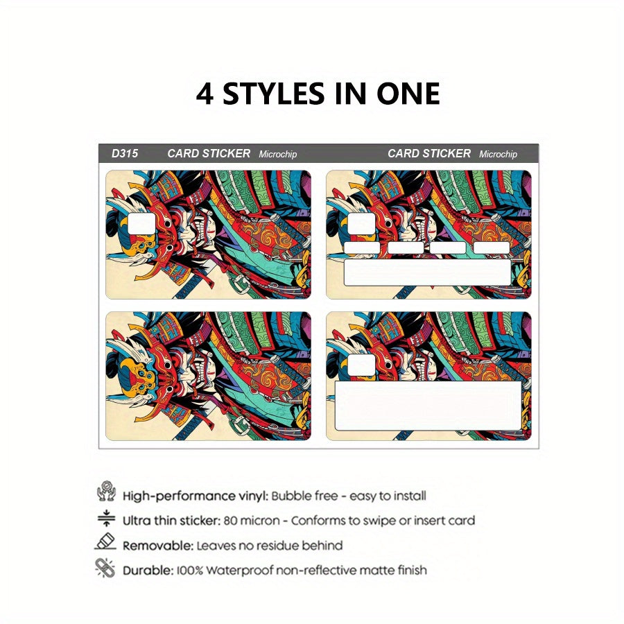 Japanese-style Samurai Pattern Sticker Set, Includes 4 Unique Designs, Durable Privacy Stickers Made of PVC Material, Suitable for Credit Cards, Transit Cards, Debit Cards, Keys, and More, Protects Bank Cards, Perfect as Part