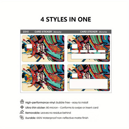 Japanese-style Samurai Pattern Sticker Set, Includes 4 Unique Designs, Durable Privacy Stickers Made of PVC Material, Suitable for Credit Cards, Transit Cards, Debit Cards, Keys, and More, Protects Bank Cards, Perfect as Part