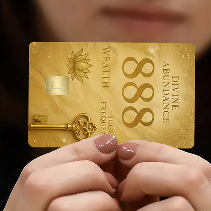 Fun Golden 888 Pattern Waterproof Vinyl Sticker Credit Card Light Beige Cover, Ultra-Thin High-Quality Scratch-Resistant Sticker for Credit Cards, Bank Cards, Transit Cards, Removable Self-Adhesive for Most Cards, Ideal Gift
