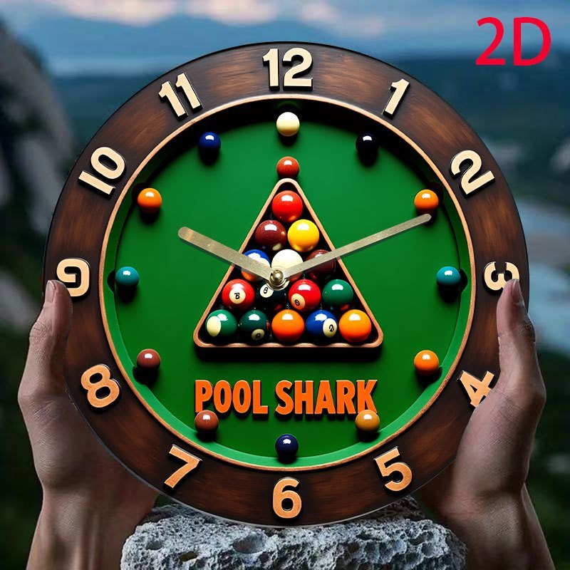 1pc Pool Shark Billiards-Themed Wall Clock - Silent Non-Ticking Quartz Movement, Modern Pool Table Decor with Green Background - Acrylic Game Room, Home, or Office Decoration - Battery-Powered (AA Not Included) - Perfect Gift