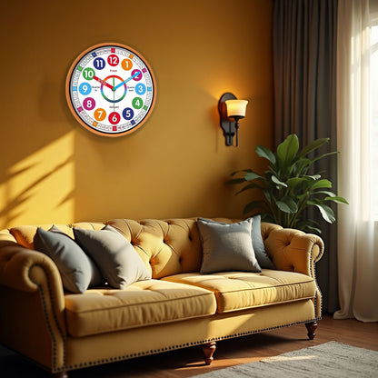 2D Flat, 10-Inch Educational Clock-Silent Non-Tick Learning Tool with Color Coded Minutes, Quiet Japanese Quartz Movement-Suitable for Classrooms, Homes, Offices-Battery Powered Wall Clock (AA Battery Not Included)-Modern Dec