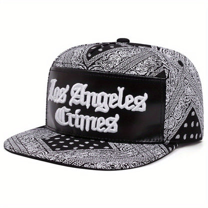 Men's Los Angeles Crimes Baseball Cap - Stylish Black & White Paisley Design with "LACRIMES" Text, Adjustable Fit for Outdoor Sports, Baseball Cap.woven fabric.