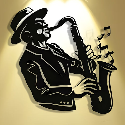 2D Flat, 1pc Exquisite Saxophone Metal Plaque, Elegant Minimalist Christmas Art Design, Wall Decor Craft, Suitable for Office, Home Living Room, Bedroom, Patio, Kitchen, Courtyard Wall, Shop Lobby Hanging, Cafe, Ballroom and