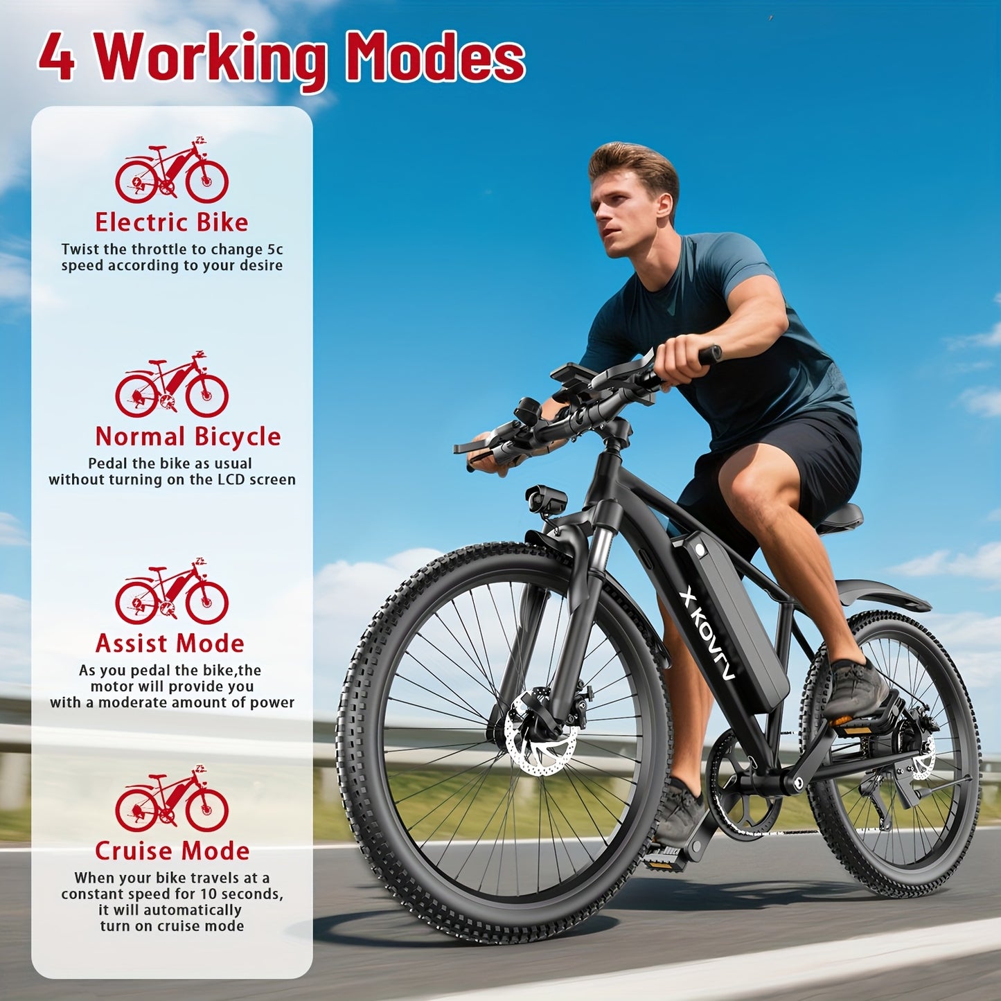 26" Heavy-Duty Adult Electric Mountain Bike with 700W Peak Motor & 36V10Ah Removable Battery - 40-50 Mile Range, 19 MPH High-Speed E-Bike, 7-Speed Gears, Front Suspension, All-Terrain Tires, Sturdy Frame & Disc Brakes - Long-