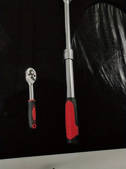 [3-in-1 Ratchet Wrench] PMMJ 3-in-1 Extendable Ratchet Wrench, 72-Tooth, Reversible, Quick Release, Carbon Steel, 1/2" & 3/8" & 1/4" Drive | Extra Long, Maximum 463mm/18.2inch, White Red Black, Interchangeable, for Auto Car M