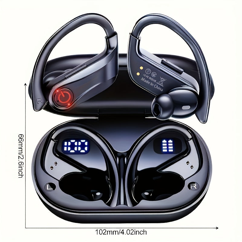 Open-Ear Wireless Earbuds Bluetooth Earbuds with 120-Hour Battery Life Bluetooth 5.4, SportsEarbuds with Built-in Microphone Wireless Charging Case with LED Display Wireless BlackWith Ear Hooks for Workouts, Running, And Gym