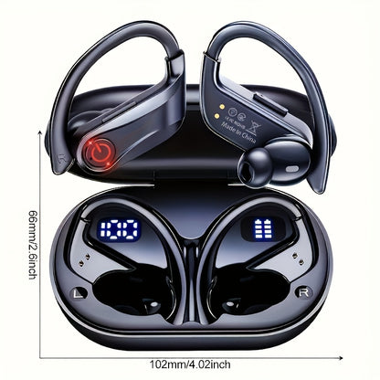 Open-Ear Wireless Earbuds Bluetooth Earbuds with 120-Hour Battery Life Bluetooth 5.4, SportsEarbuds with Built-in Microphone Wireless Charging Case with LED Display Wireless BlackWith Ear Hooks for Workouts, Running, And Gym
