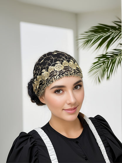 2pcs Women'S Embroidered Floral Breathable Stretch Headwrap | Multi-color Elastic Casual Cute Bohemian Muslim Turban for Hair Covering and Daily Wear