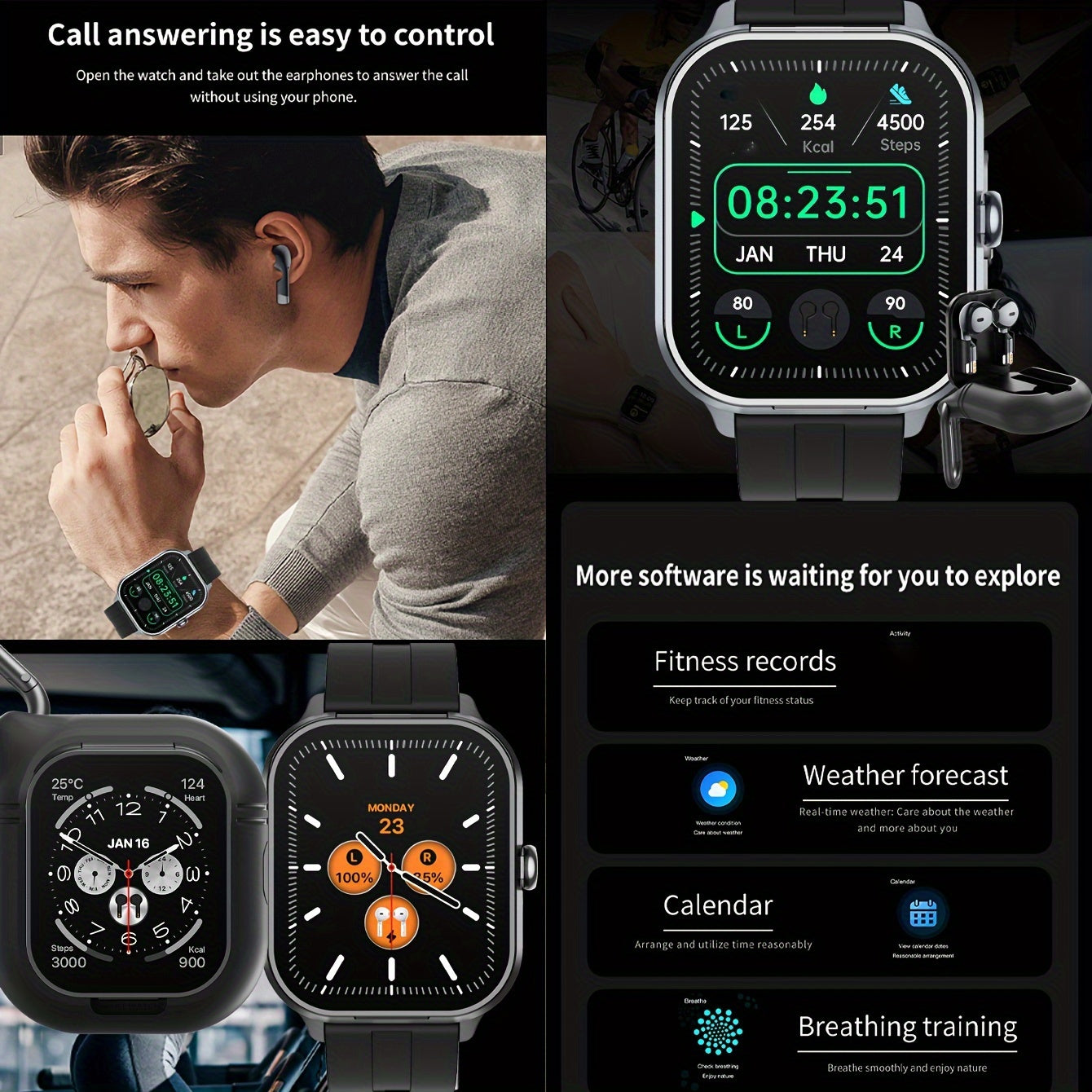NEW Smart Watch 2025, Smartwatch with Earbuds, Earphones and Watches 2-in-1, Message Reminder, Wireless Calling, Indoor and Outdoor Sports Tracker, Alarm Clock, Stopwatch, Calculator, Voice Assistant, Smart Watches for Androi
