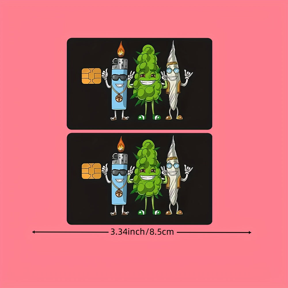 2pcs Funny Cartoon Fire Candle Pattern Waterproof Stickers, Ultra-Thin High-Quality Scratch-Resistant for Credit Cards, Debit Cards, Bus Cards, Removable Self-Adhesive, Suitable For Most Cards, Decorative Stickers For Men And