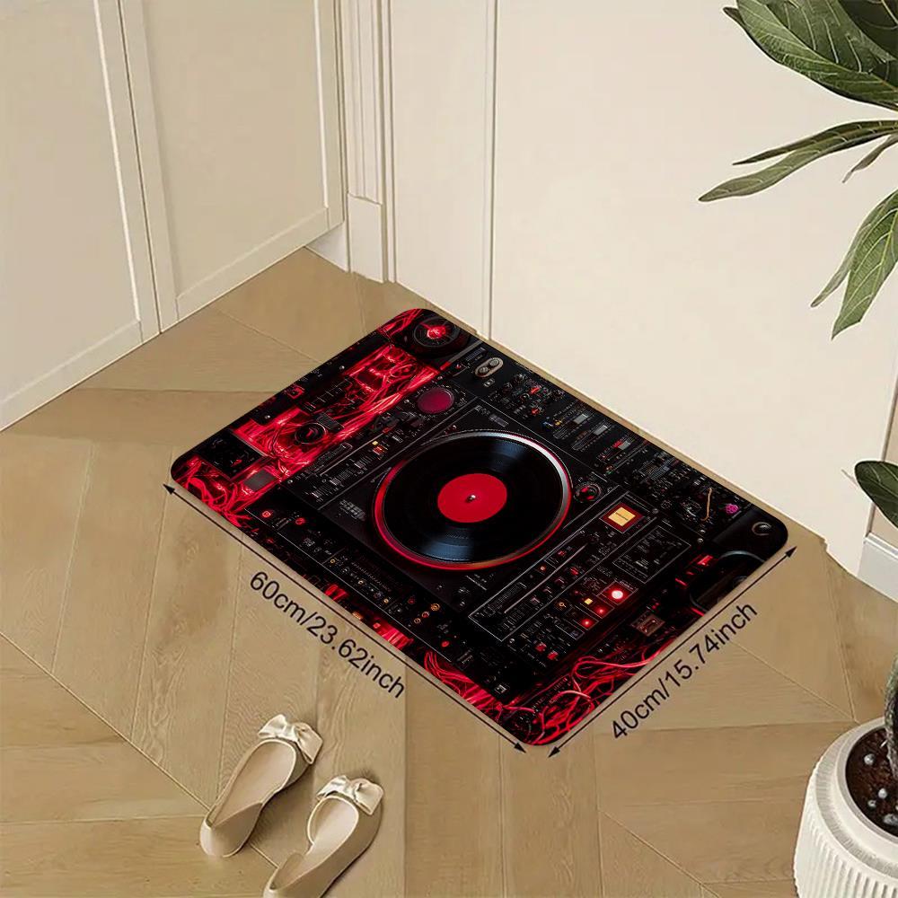 1pc Modern DJ Turntable Design Mat Mat - Non-Slip Rubber Backing, Machine Washable Floor Mat for Living Room, Bedroom, Kitchen - Halloween, Christmas, Thanksgiving Decor - Music Studio Apartment Decorations, Holiday Decoratio