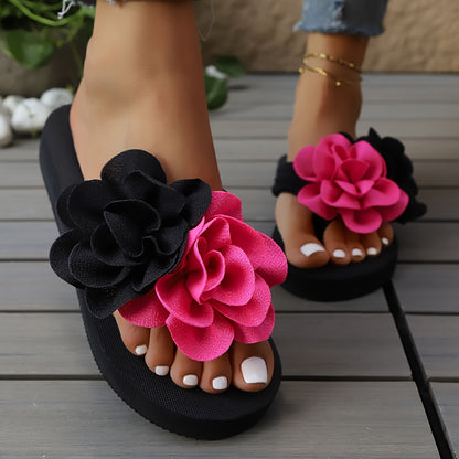 Women's Slip-On Floral sandal - Slipresistant Rubber Sole, Pink & Yellow Floral pattern, Cushioned insole - All-Season Beach, Casual, Formal Footwear - Easy-Clean Women's Shoes