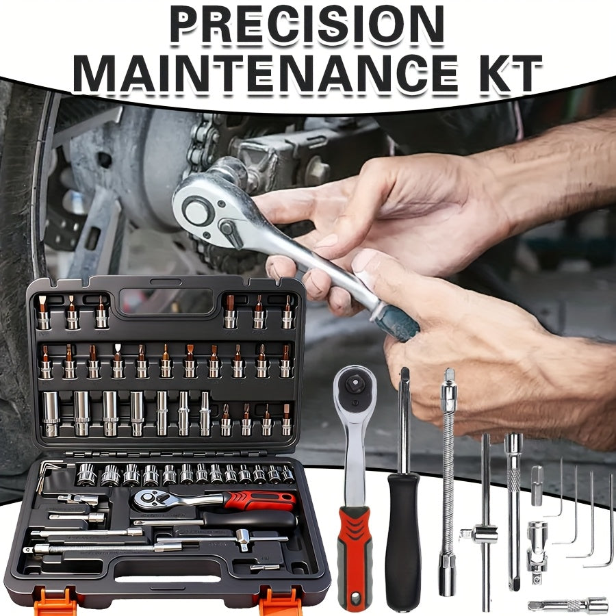 High-end Professional 45+1/44+2pcs Tool Set, Auto/bicycle Repair Machinery Kit, 1/2 Inch *1/4 Inch 3/8 Inch Drive Depth And Standard Wrench Set, Race-grade Auto Parts Repair Ratchet Wrench And Other Auto Repair Accessories To
