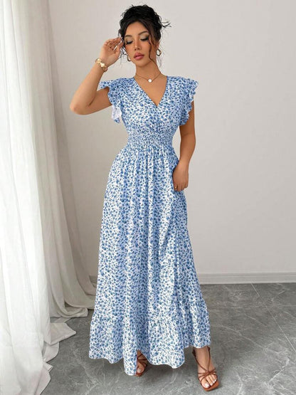 Blue Floral Dress with Digital Printing