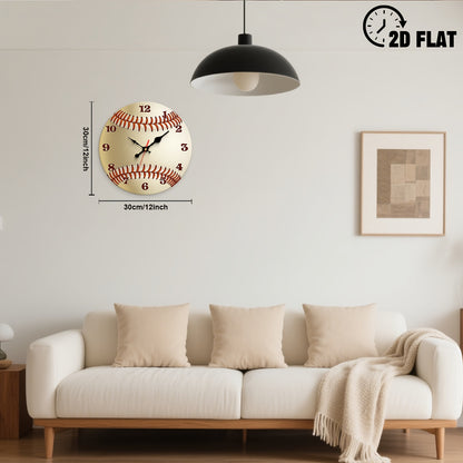 1pc Baseball-Themed Large Wall Clock - 12 Inch Silent Non-Ticking Quartz Movement, Beige & Brown Baseball Stitch Design, Minimalist Modern Decor for Home, Office, Sports Room - Durable Artificial Wood Round Clock with Black H