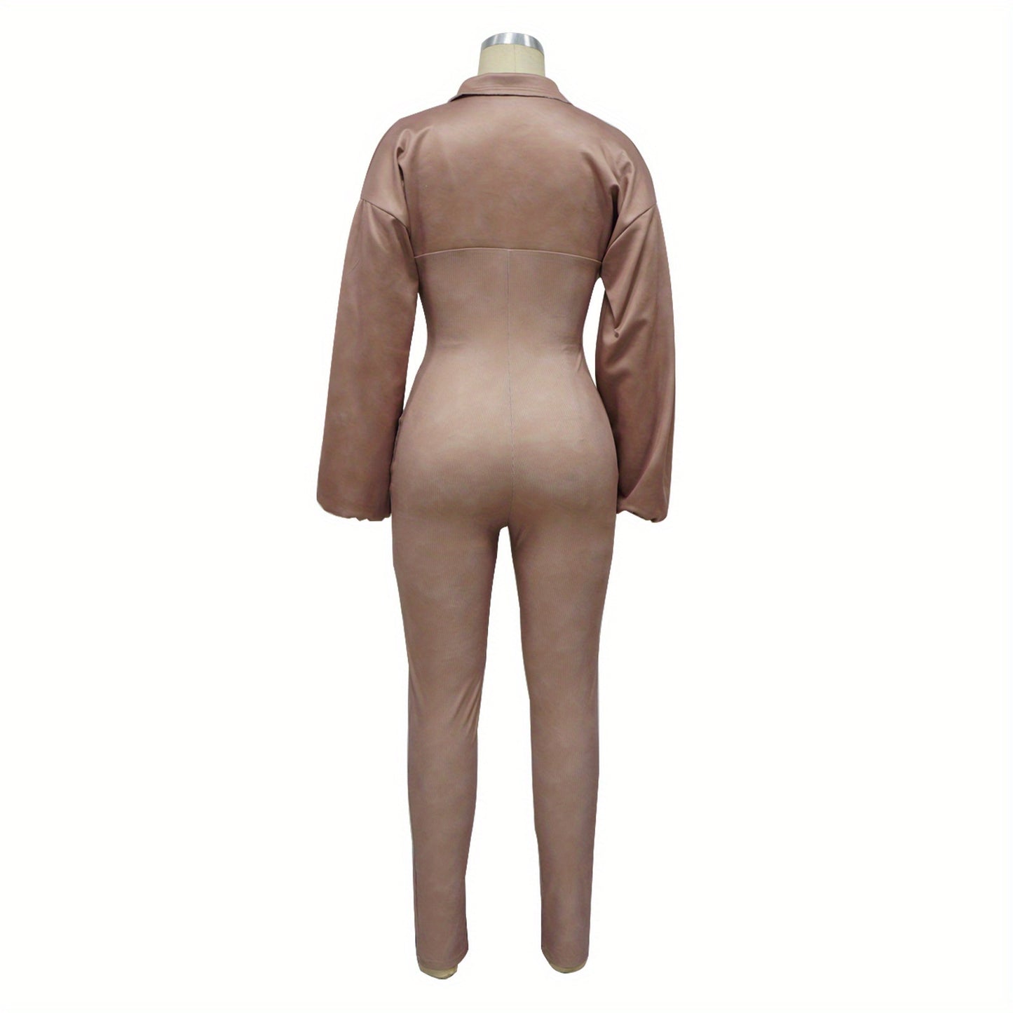 Fashion Women's Clothing Washed and Distressed Sexy Deep V Tight Long Sleeve Autumn and Winter Jumpsuit