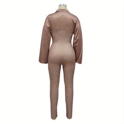 Fashion Women's Clothing Washed and Distressed Sexy Deep V Tight Long Sleeve Autumn and Winter Jumpsuit