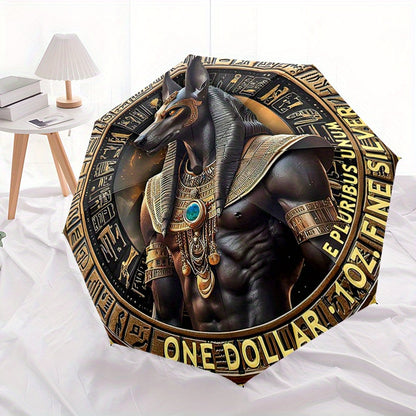 1pc Egyptian Anubis God Design Automatic Folding Umbrella - Lightweight, Retractable, 8-Rib Compact Travel Umbrella with Intricate Egyptian Mythology Artwork, Perfect for Outdoor Adventures & Festive Gifts, Outdoor Umbrella,