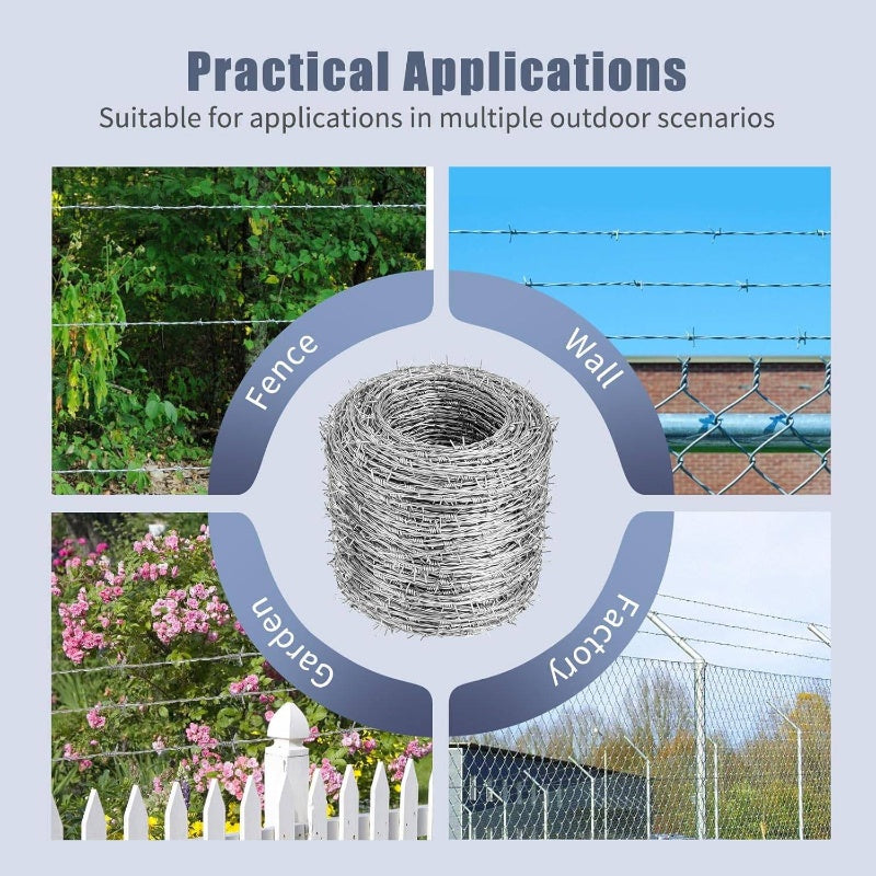 Barbed Wire 328ft, 4 Point 15Gauge Barbed Wire Fence, Useful Wall, Garden, Factory, Hog Wire Fence, Fence Wire, Fencing Wire, Barbed Wire Fence Wire, Wire Mesh, Wire Fencing, Razor Wire Fencing, Barbed Wire For The Garden, Me