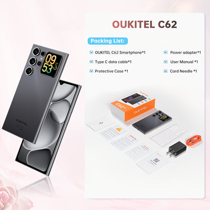 [T-Mobile ]OUKITEL C62 Android 15 Mobile Phone, 16GB + 128GB Globally Unlocked Version, 6.88" 90Hz Display, 1.81" Rear Screen, 5150mAh, 13MP + 5MP/dual SIM Card/fingerprint/facial Recognition, Perfect Festive Gift, Fashionabl