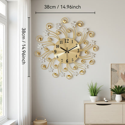 1pc Silent Luxury Wall Clock with Floral Design - Golden Metal Frame, Black Hands, Ideal for Living Room, Bedroom, Study, Entrance & Dining Room Decor - Perfect Mother'S Day or Housewarming Gift, Clock Wall Decor
