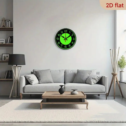 12 Inch Neon Green Glow-in-the-Dark Wall Clock - Retro Modern Minimalist Design with Large Easy-to-Read Numbers, Silent Non-Ticking Battery Operated, Wood Frame & Hands - Ideal for Living Room, Bedroom, Kitchen, Office - AA B
