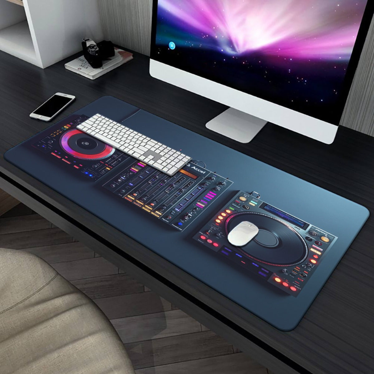 1pc XXL DJ Equipment Design Gaming & Office Mouse Pad - Non-Slip Rubber Base, Multi-Functional Large Desk Mat for Studio Setup, Computer Workstation, Music Production Decor, Desk Accessories for Gamers, Sturdy Construction