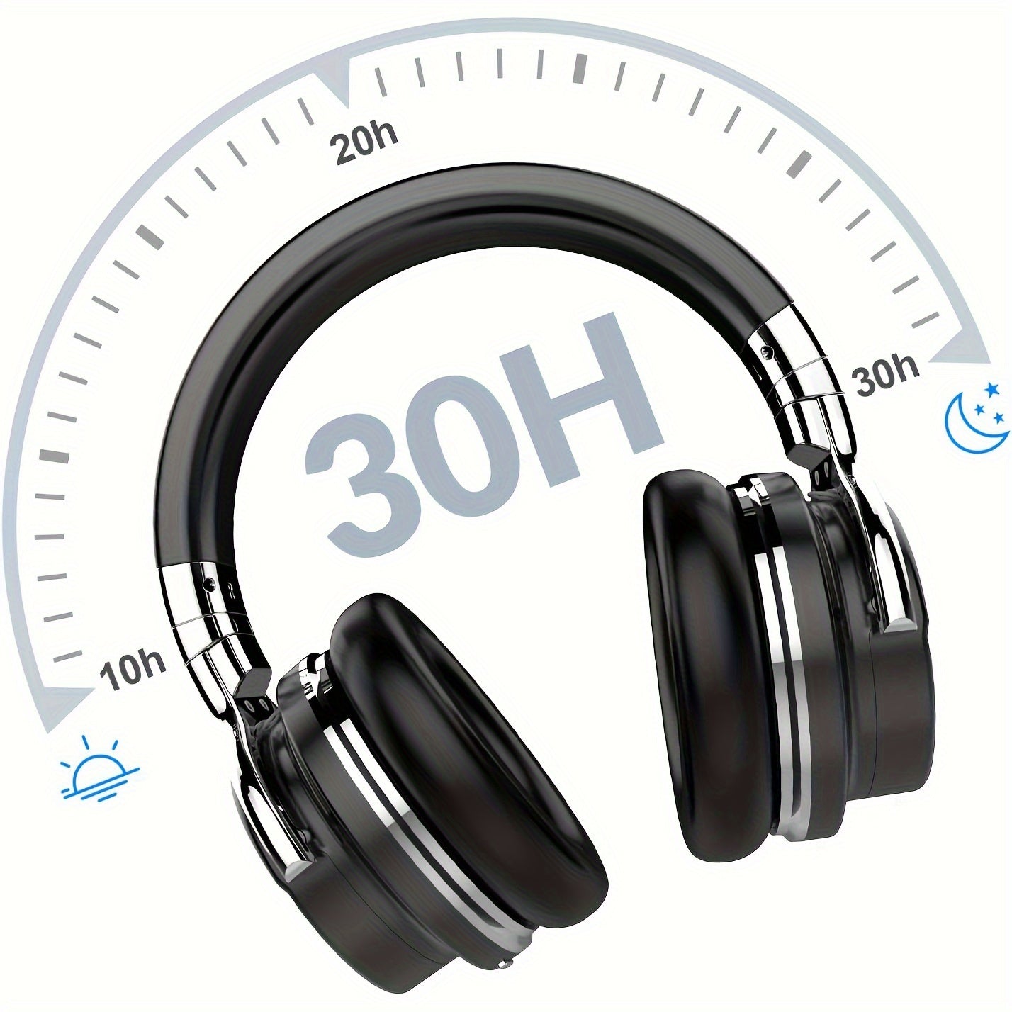 Active Noise Cancelling Wireless Headphones, 30H Playtime, with Microphone, Deep Bass, 30 Hours Playtime