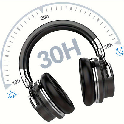 Active Noise Cancelling Wireless Headphones, 30H Playtime, with Microphone, Deep Bass, 30 Hours Playtime