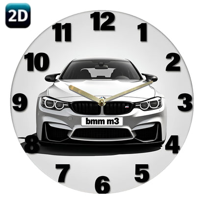 1pc Silent Wall Clock with 2D Car Design – 7.87 Inch Circular Acrylic Decorative Clock, White with Golden Accents, Ideal for Home, Office, Garage, Bar, Café, Garden, Party & Holiday Gift, Clock Wall Decor