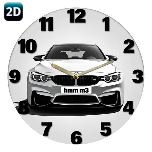 1pc Silent Wall Clock with 2D Car Design – 7.87 Inch Circular Acrylic Decorative Clock, White with Golden Accents, Ideal for Home, Office, Garage, Bar, Café, Garden, Party & Holiday Gift, Clock Wall Decor