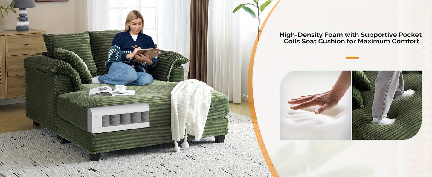 MOTOOS 56" Oversized Sofa Bed, Corduroy Recliner Oversized Sofa, Recliner Bed with Throw Pillows and Armrests, Upholstered Comfortable Sleeper Reading Chair for Living Room, Bedroom, Movie Room