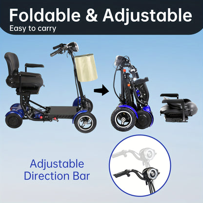Folding Four-wheel Mobile Scooter for And Adults, Portable Electric Scooter with Basket, 3-speed Mode, 500W Dual Motors, 30 Mile Range, 11MPH, Lightweight And Compact Electric Scooter Foldable