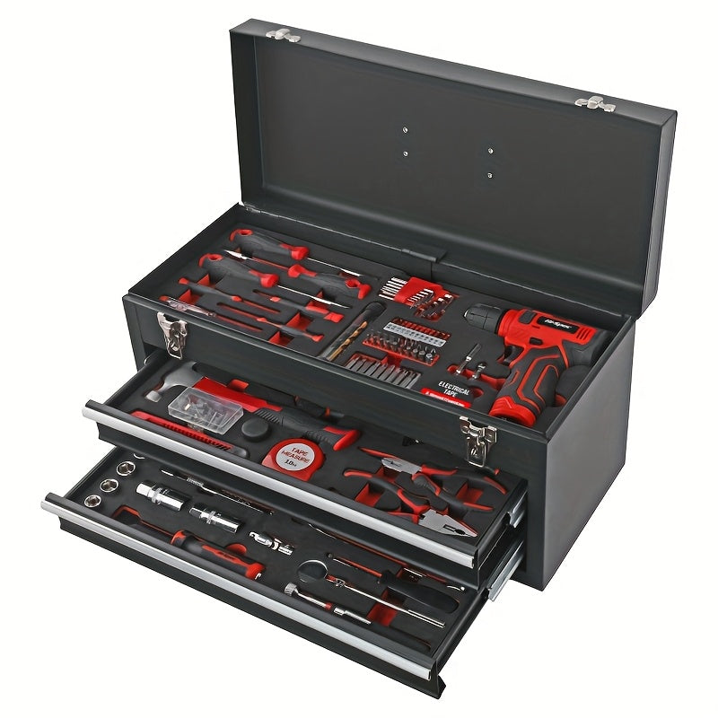 Tool Set, Car Repair Tool Set with Metal Toolbox Storage Box, Toolbox Storage Box with Drawers, Car Portable Iron Toolbox, Hand Tool Set, - Perfect for Maintenance Workers, Father's Day, Valentine's Day Gifts