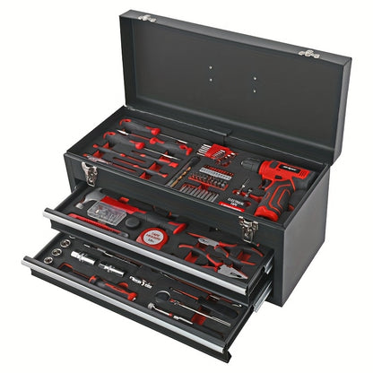 Tool Set, Car Repair Tool Set with Metal Toolbox Storage Box, Toolbox Storage Box with Drawers, Car Portable Iron Toolbox, Hand Tool Set, - Perfect for Maintenance Workers, Father's Day, Valentine's Day Gifts