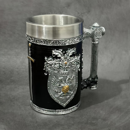 Stainless Steel Resin Relief Cup - Medieval Beer Mug, 1pc, 20.29oz - Vintage German Creative Large Tankard - Non-Slip, Reusable, Multi-Purpose - for Home, Kitchen, Bar, Christmas, Halloween Gift