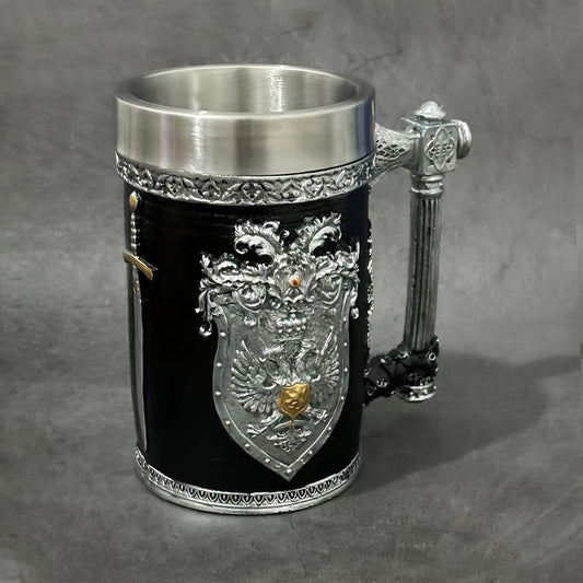 Stainless Steel Resin Relief Cup - Medieval Beer Mug, 1pc, 20.29oz - Vintage German Creative Large Tankard - Non-Slip, Reusable, Multi-Purpose - for Home, Kitchen, Bar, Christmas, Halloween Gift