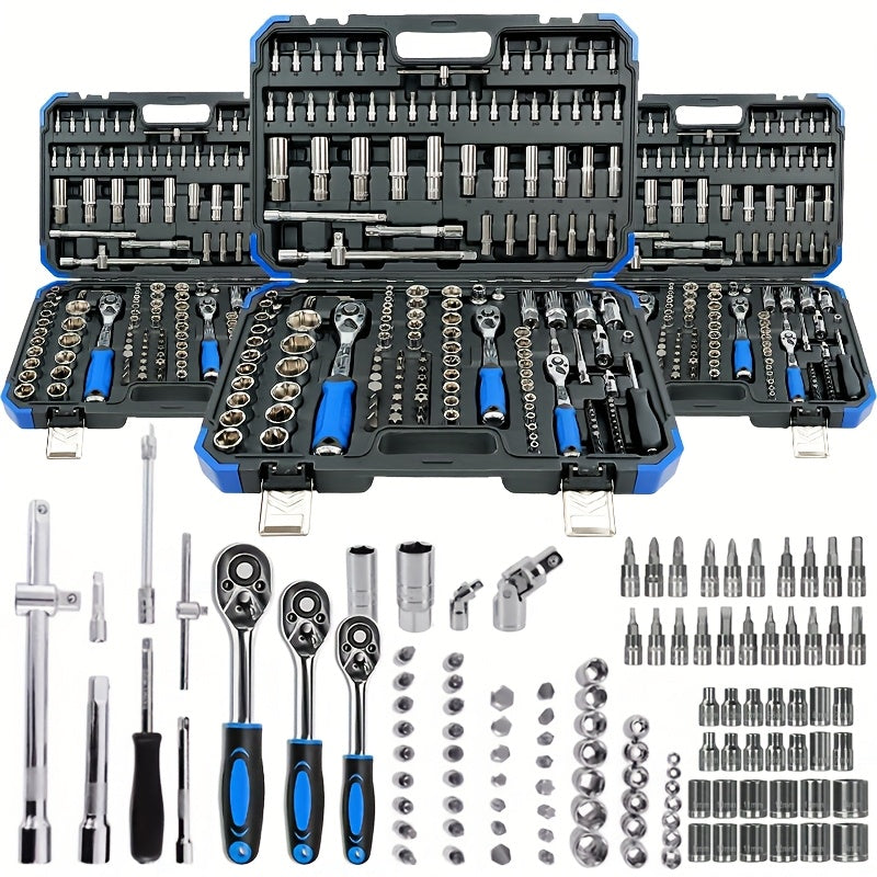 170+2/53+1pc Professional Car Repair Tool Set, Ratchet Wrench And Durable Toolbox, 1/2 * 1/4 "3/8" Drive Depth And Standard Socket, Suitable For Car Repair, Home And Projects, Worry Free Operation For Men And Women, Christmas
