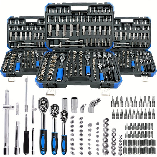 170+2/53+1pc Professional Car Repair Tool Set, Ratchet Wrench And Durable Toolbox, 1/2 * 1/4 "3/8" Drive Depth And Standard Socket, Suitable For Car Repair, Home And Projects, Worry Free Operation For Men And Women, Christmas