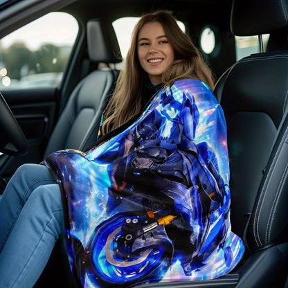 1pc Extra Large Motorcycle Blanket - Heavy-Duty Motorcycle Racing Design with Neon & Japanese Text - Soft Flannel Fabric - -Tear All-Season Throw for Bed, Sofa, Camping - Motorcycle Enthusiast Gift (31"/47"/59"/78") - Neon Gl