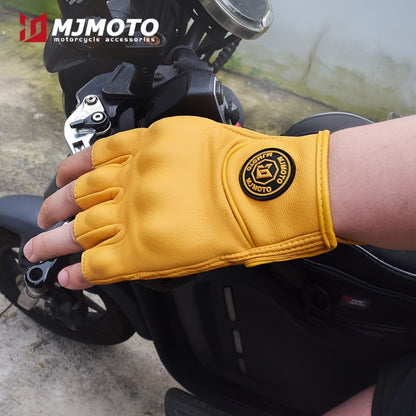 Men & Women' Retro Motorcycle Half-Finger Gloves - Yellow Breathable Riding with Hook-and-Loop Closure, Suitable for Motorbike, Dirt, Scooters, Commuting - Half-Finger for Throttle
