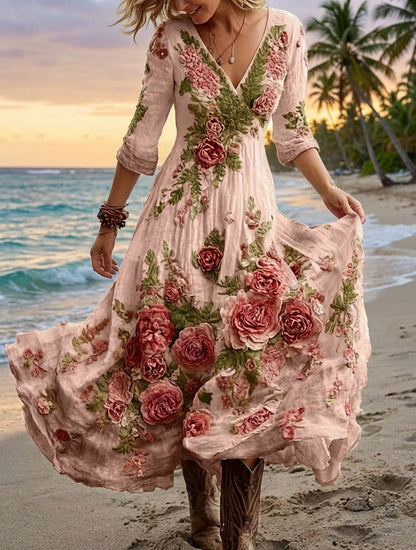Women's Bohemian A-Line Dress with V-Neck & Cross Back Straps - Short Front Slit & Flowing Floor-Length Skirt, Wedding Guest Gown for Spring Summer Fall Parties, Short Front Long Back Dress (No Underbelly)