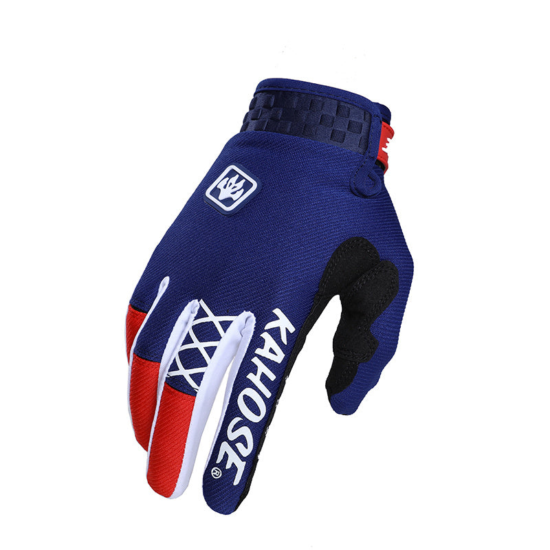 Motorcycle & Motocross Gloves Compatible for ATV/MTB/Dirt Bike Riding - Dark Blue & Red Off-Road Racing Bike Gloves with Buckle Closure, - Motorbike & MTB Cycling Gear for MX Sports