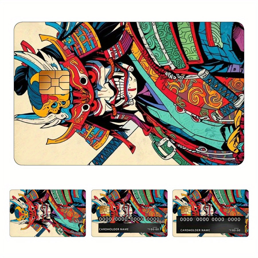 Japanese-style Samurai Pattern Sticker Set, Includes 4 Unique Designs, Durable Privacy Stickers Made of PVC Material, Suitable for Credit Cards, Transit Cards, Debit Cards, Keys, and More, Protects Bank Cards, Perfect as Part